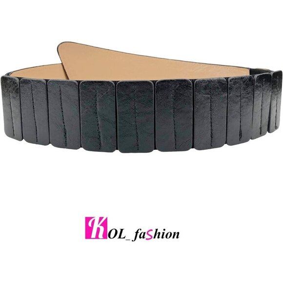 Women\'s Leather Stretch Waist Belt Elastic Cinch with Interlock Buckle